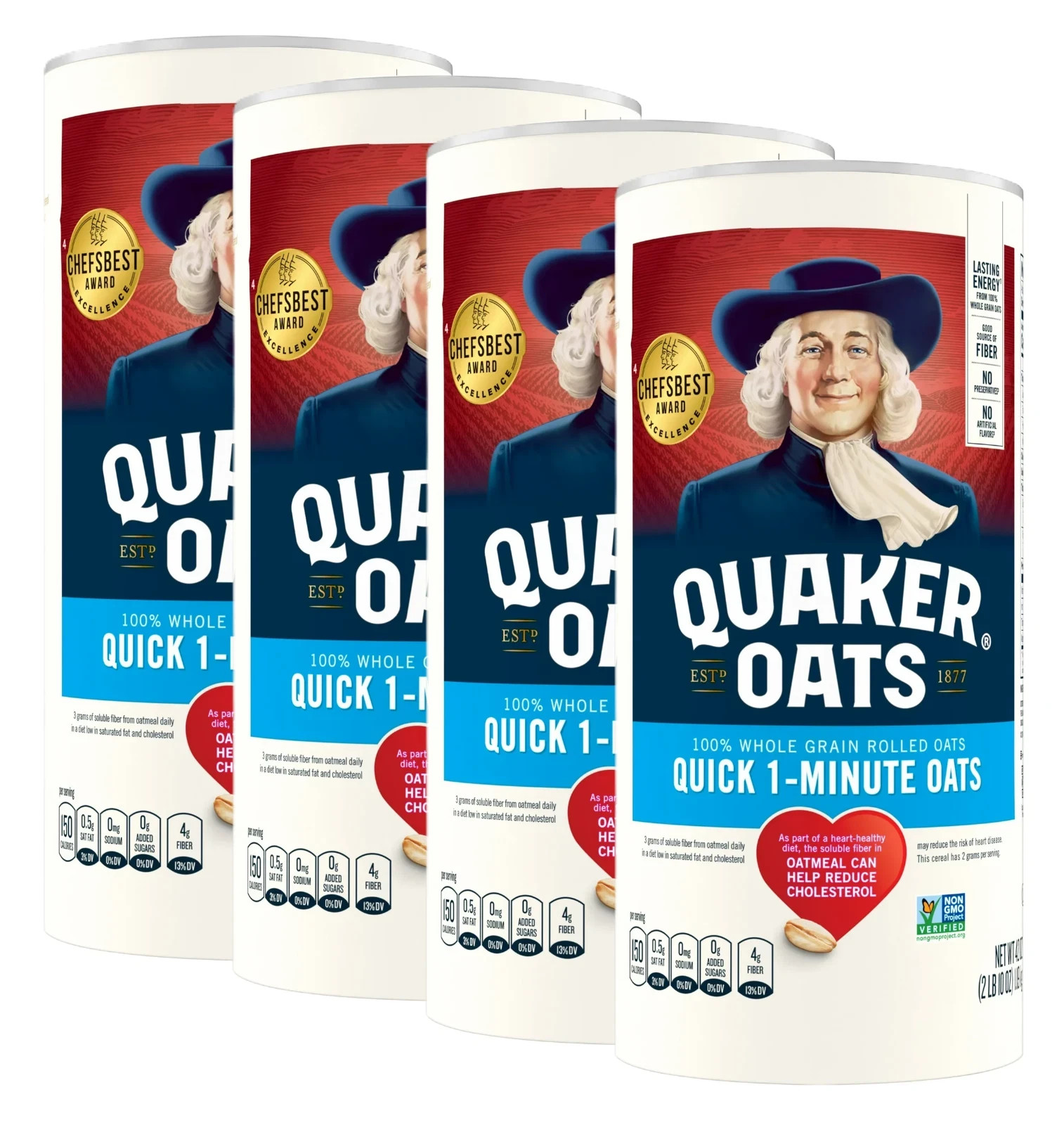 (4 Pack)Quaker Quick 1 Minute Oats, Oatmeal, Quick Cook, 42 oz Canister Dry Oats (4 Pack)Quaker Quick 1 Minute Oats, Oatmeal, Quick Cook, 42 oz Canister Dry Oats