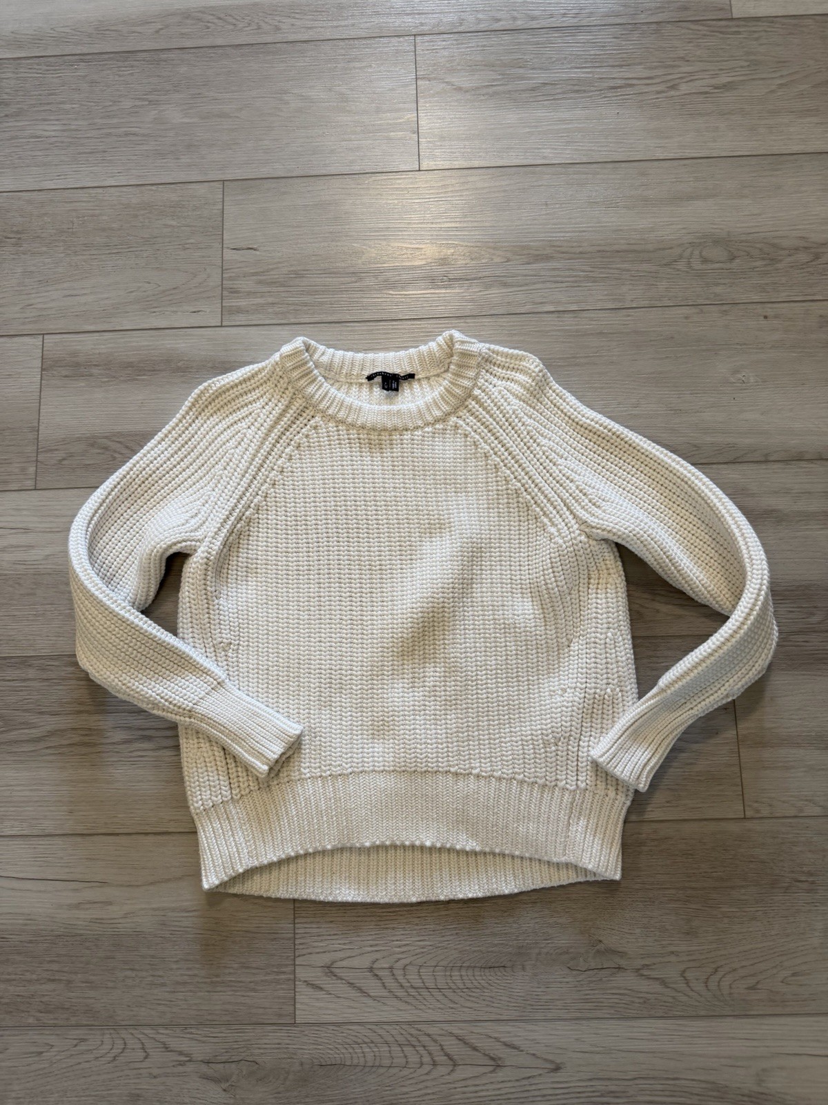 THEYSKENS\' THEORY Fisherman Knit Shaker Sweater Cropped White Crewneck Sz XS