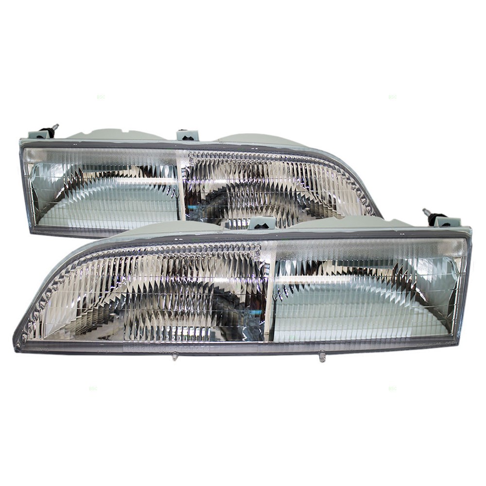89-93 Ford T-Bird Thunderbird Headlights Headlamps Pair Set Halogen Chrome