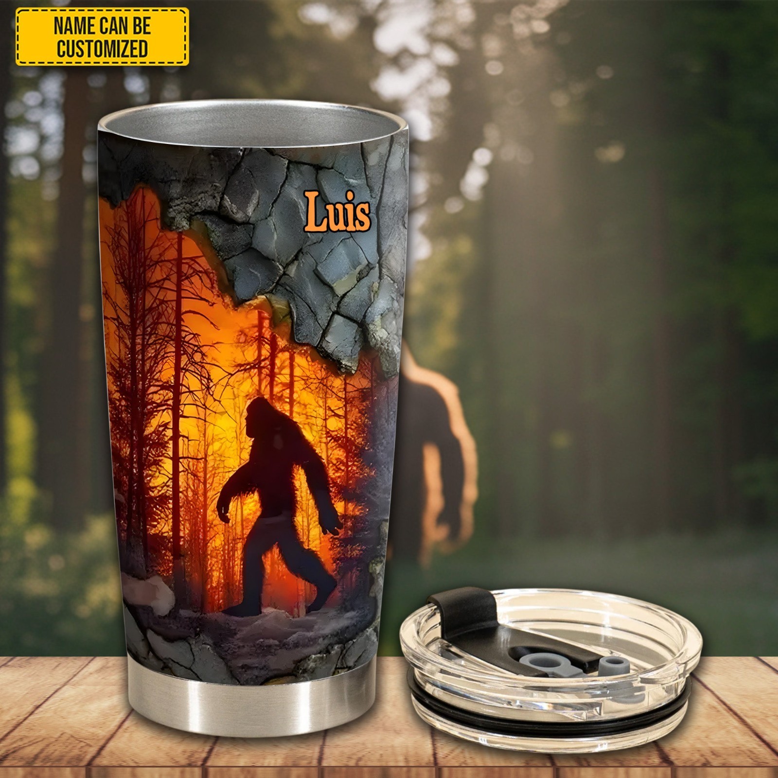 Personalized Bigfoot Tumbler 20oz Stainless Steel Travel Mug Custom Name
