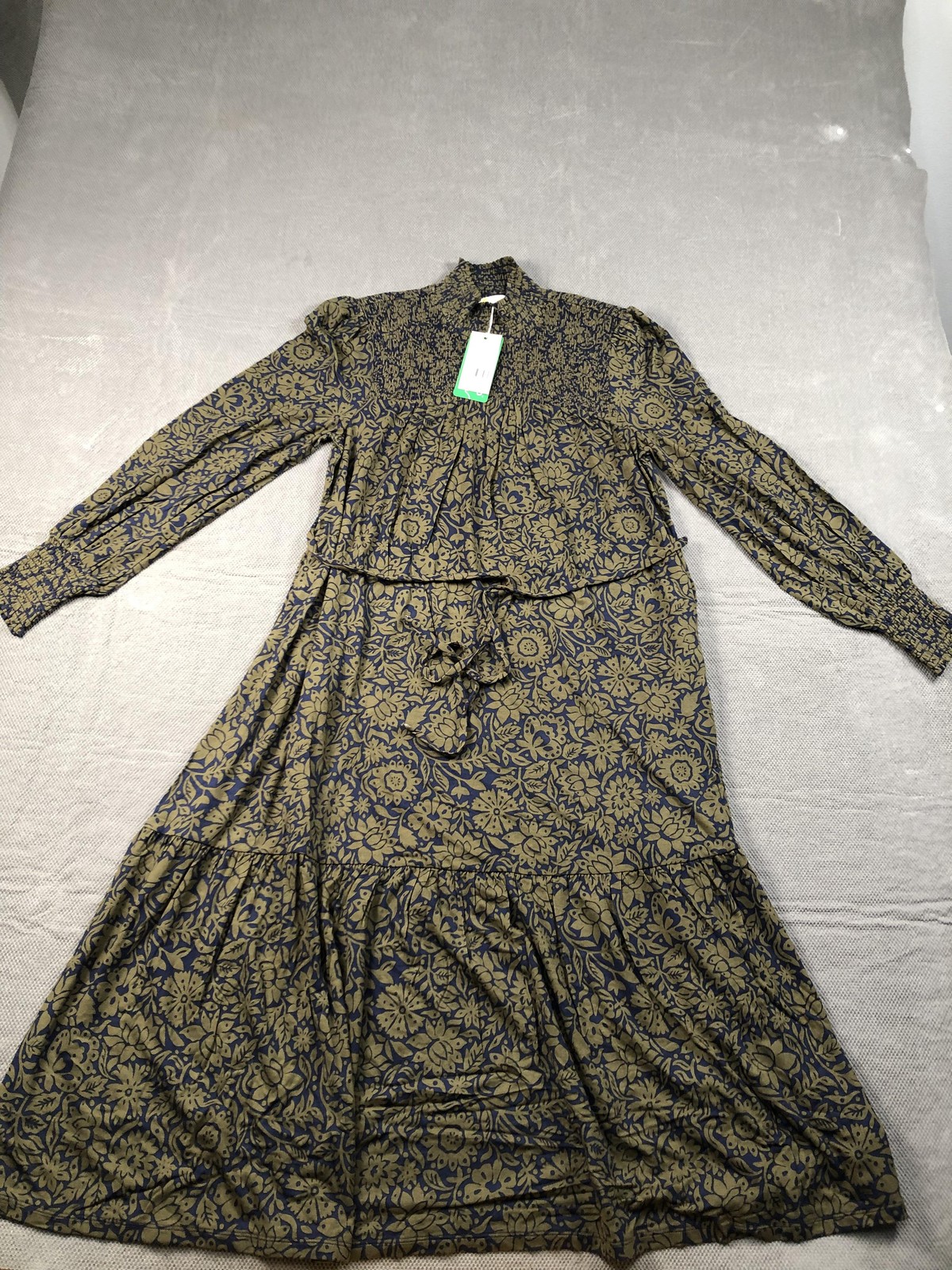 Boden Dress Womens 8P Green Floral High Neck Long Sleeve Tiered Maxi Jersey NWT