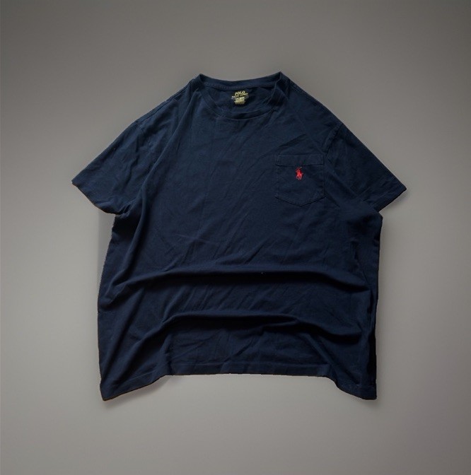 Vintage Polo Ralph Lauren Navy Pocket T-Shirt Red Pony Logo Men’s Classic Tee
