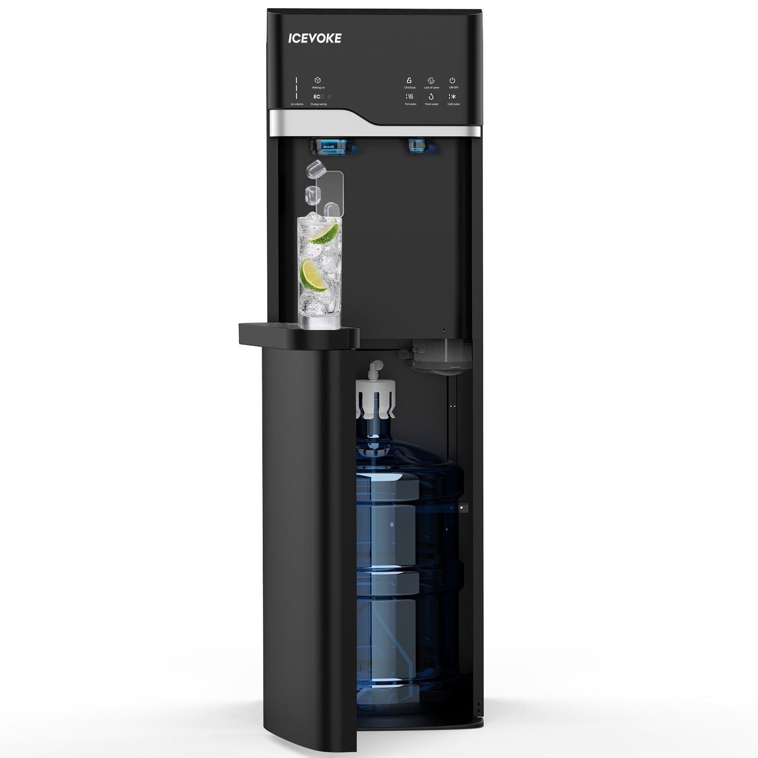 ICEVOKE Bottom Loading Hot Room Cold Water Dispenser with Ice Maker, Self-Clean