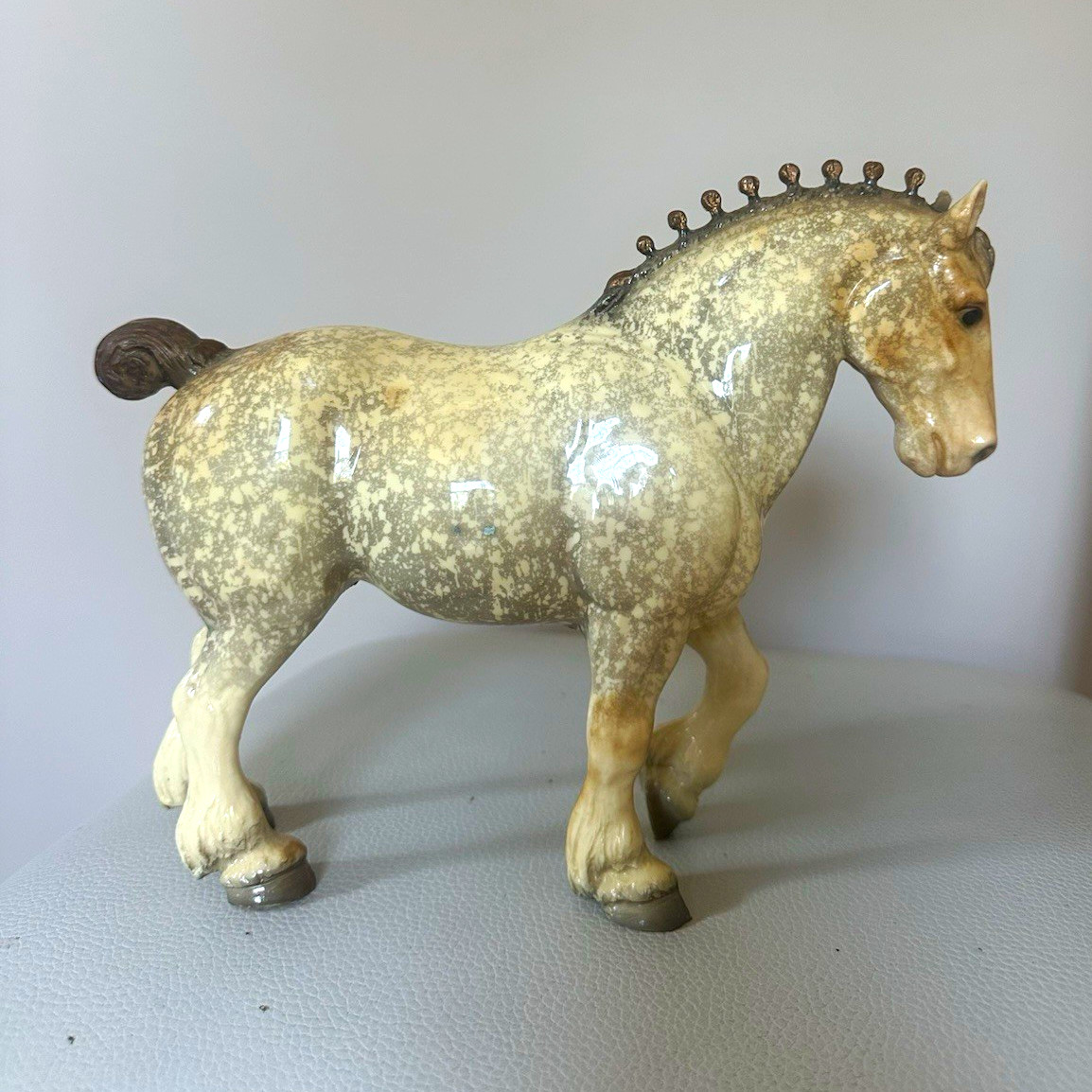 Vintage Breyer Clydesdale Stallion - Glossy Dapple Grey Finish w/ Gold Mane Bobs