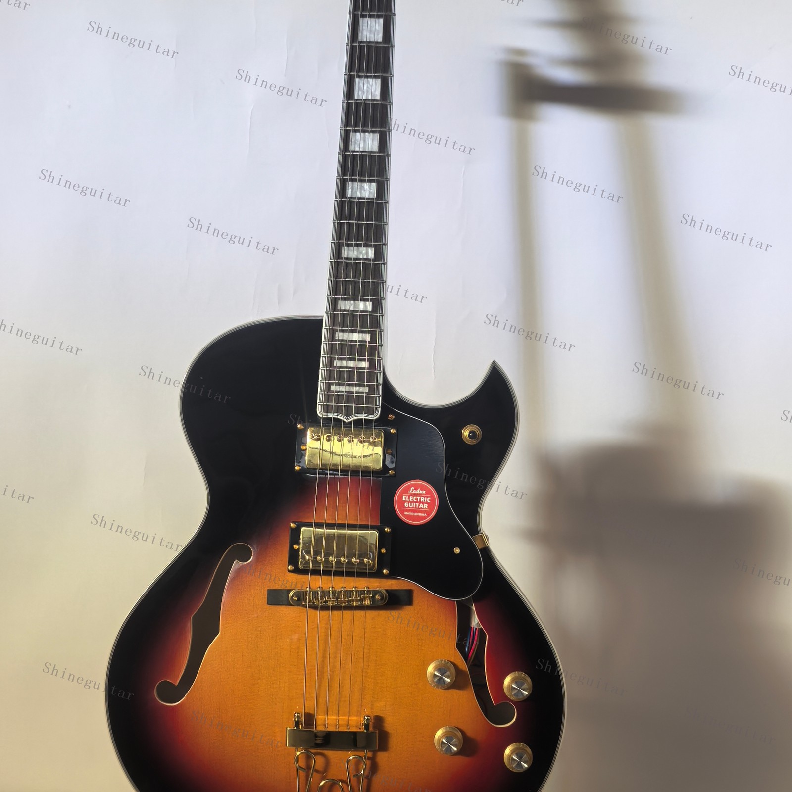 Semi-Hollow Body Electric Guitar HH Pickups Stainless frets Gold Part Fast Ship