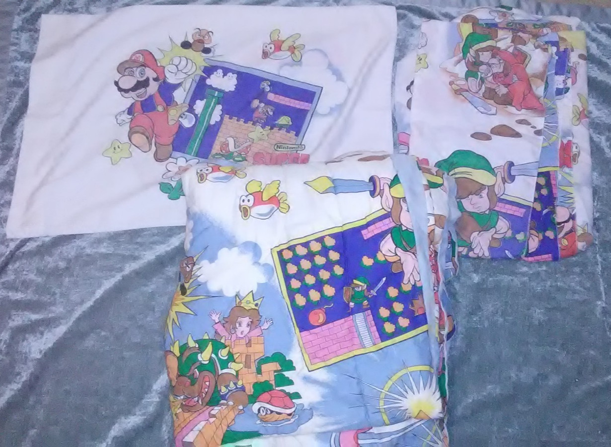 VINTAGE 1988 Nintendo Super Mario Bros Legend Of Zelda Twin Sheet Set Comforter VINTAGE 1988 Nintendo Super Mario Bros Legend Of Zelda Twin Sheet Set Comforter