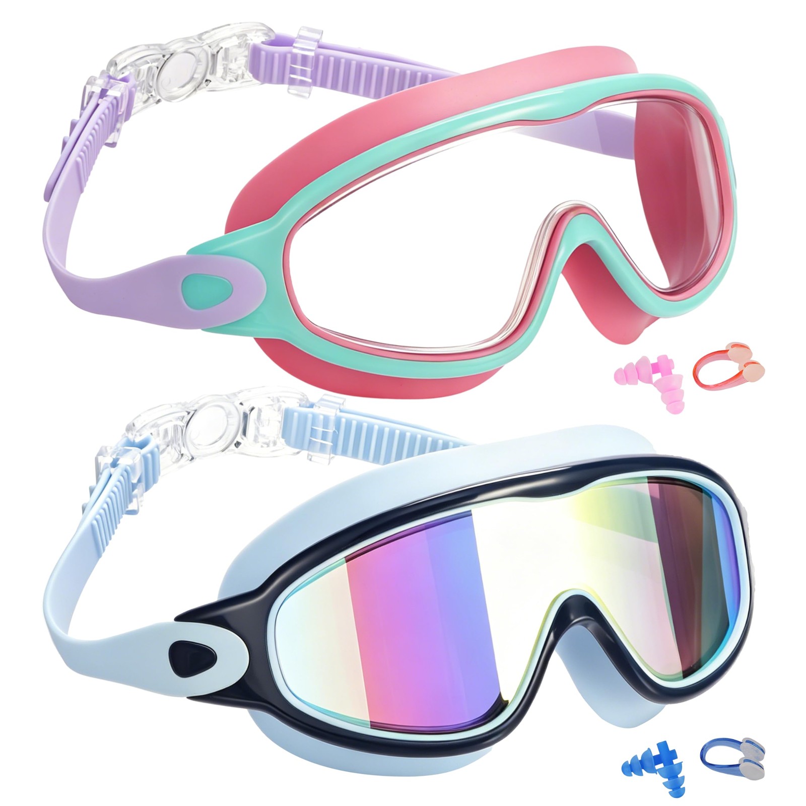 Wenwasno kids Swim Goggles 2 Pack Anti-UV Anti-Fog Wide View Swimming Goggles...