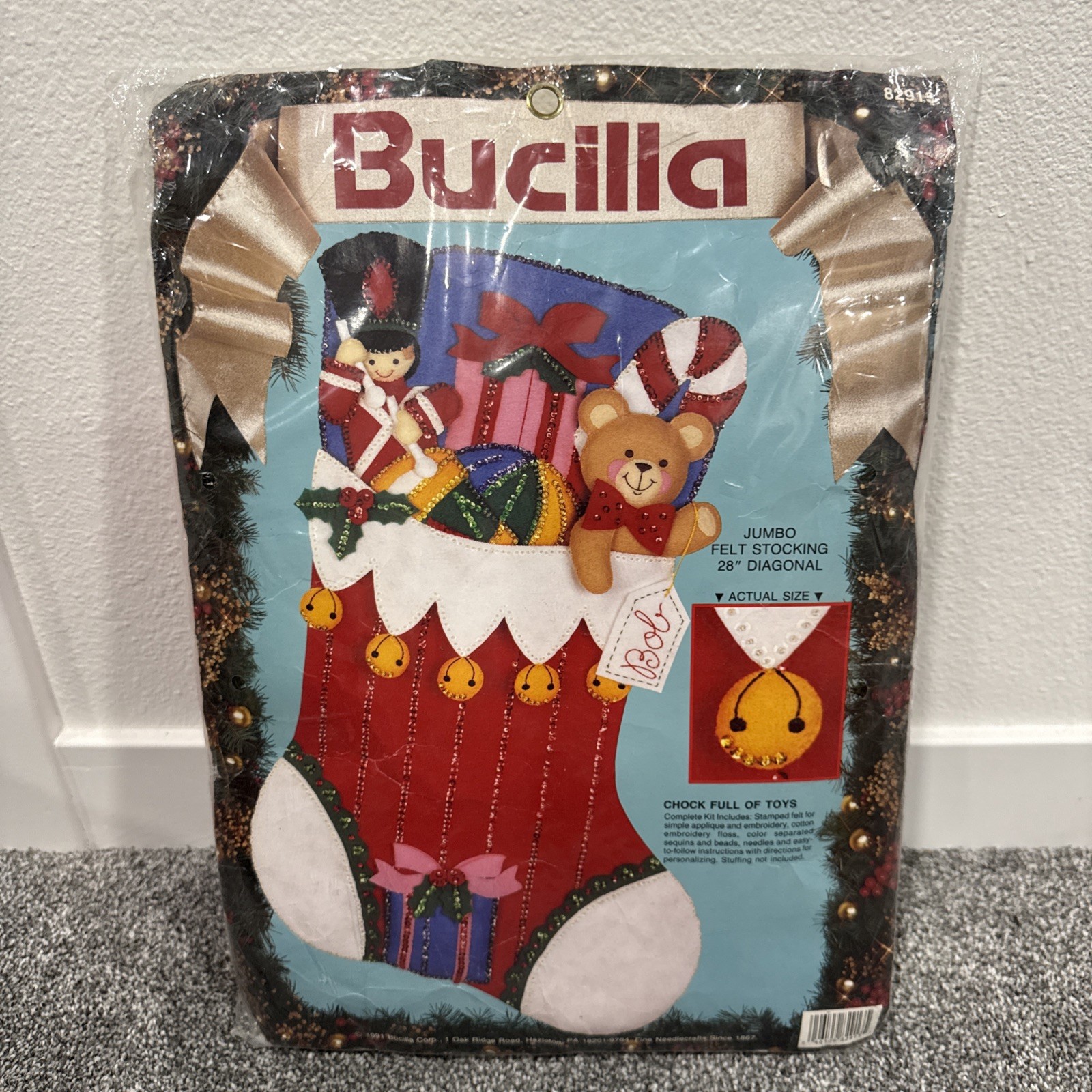 VTG Bucilla Jumbo Felt Christmas Stocking Kit 28” #82913 Chock Full of Toys NEW