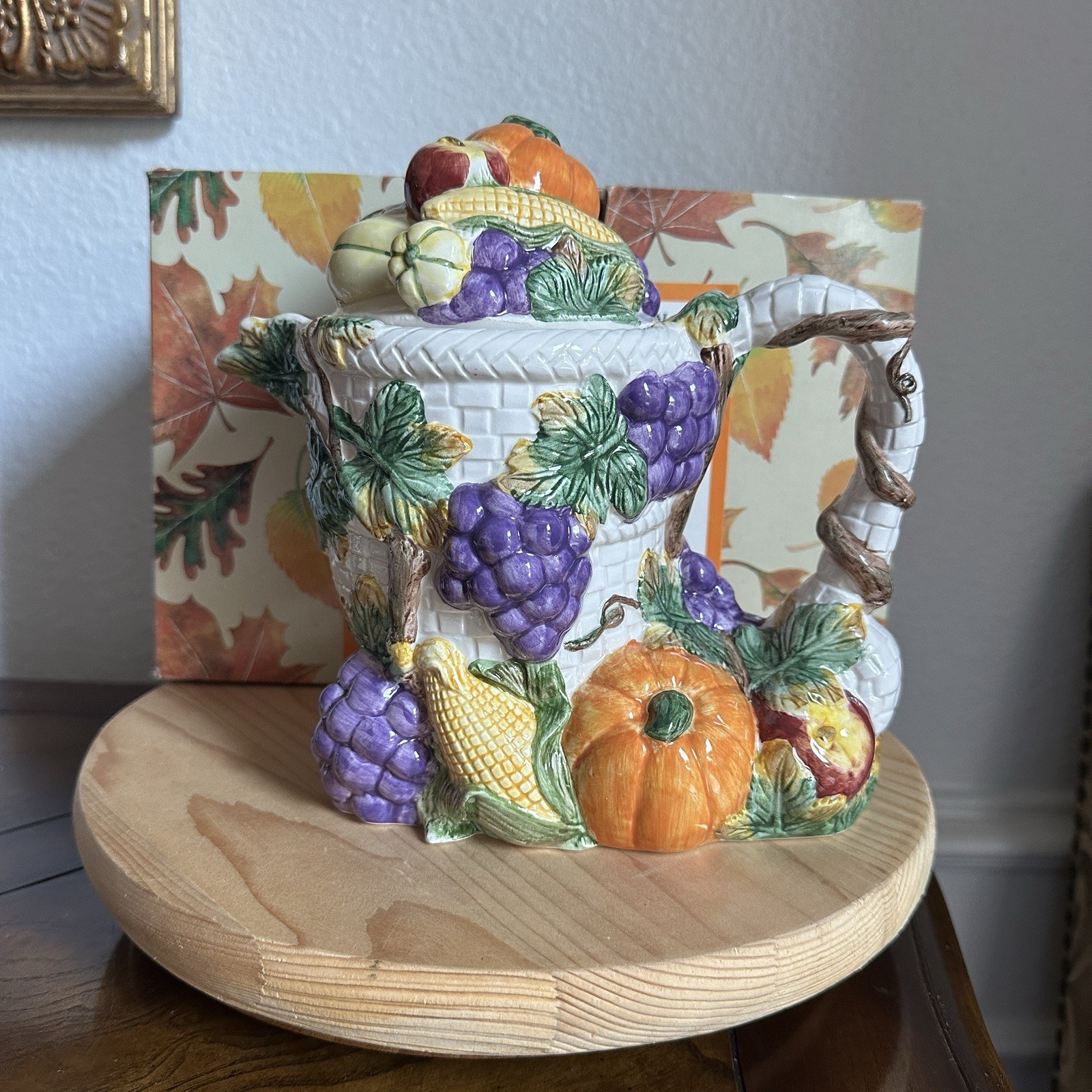 VTG 1993 Fitz Floyd Teapot 8.5 in 30 oz Omnibus Harvest Bounty Cornucopia w Box VTG 1993 Fitz Floyd Teapot 8.5 in 30 oz Omnibus Harvest Bounty Cornucopia w Box