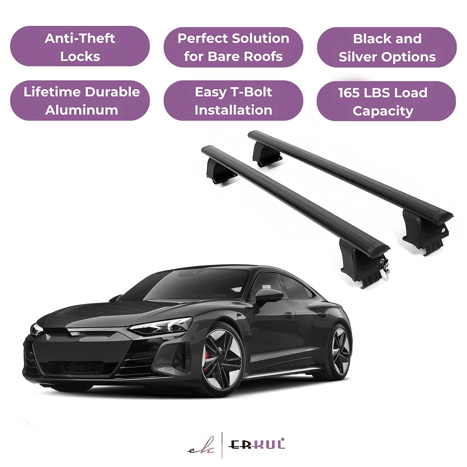 ERKUL Roof Rack Crossbars For AUDI RS e-tron GT 2022-2025 Naked Roof Aluminum