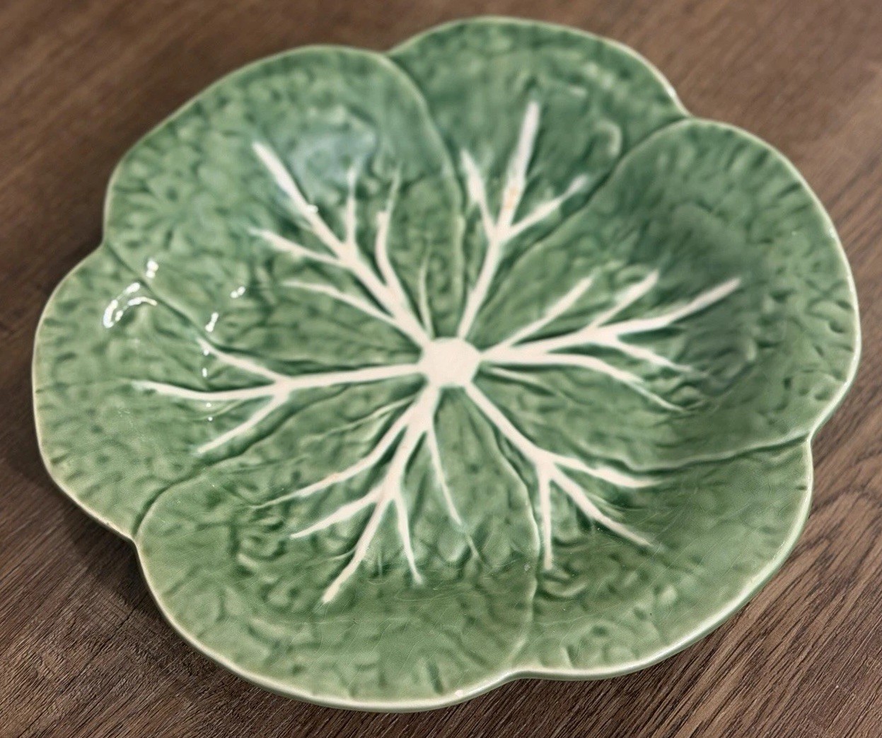 Vtg Bordallo Pinheiro Cabbage Green Salad Luncheon Plate 9” Circular Frog Mark