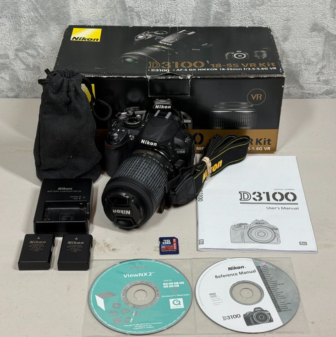 Nikon D3100 DSLR Camera W/ 55-200mm VR Lens - Bundle - Low Shutter Count 3113