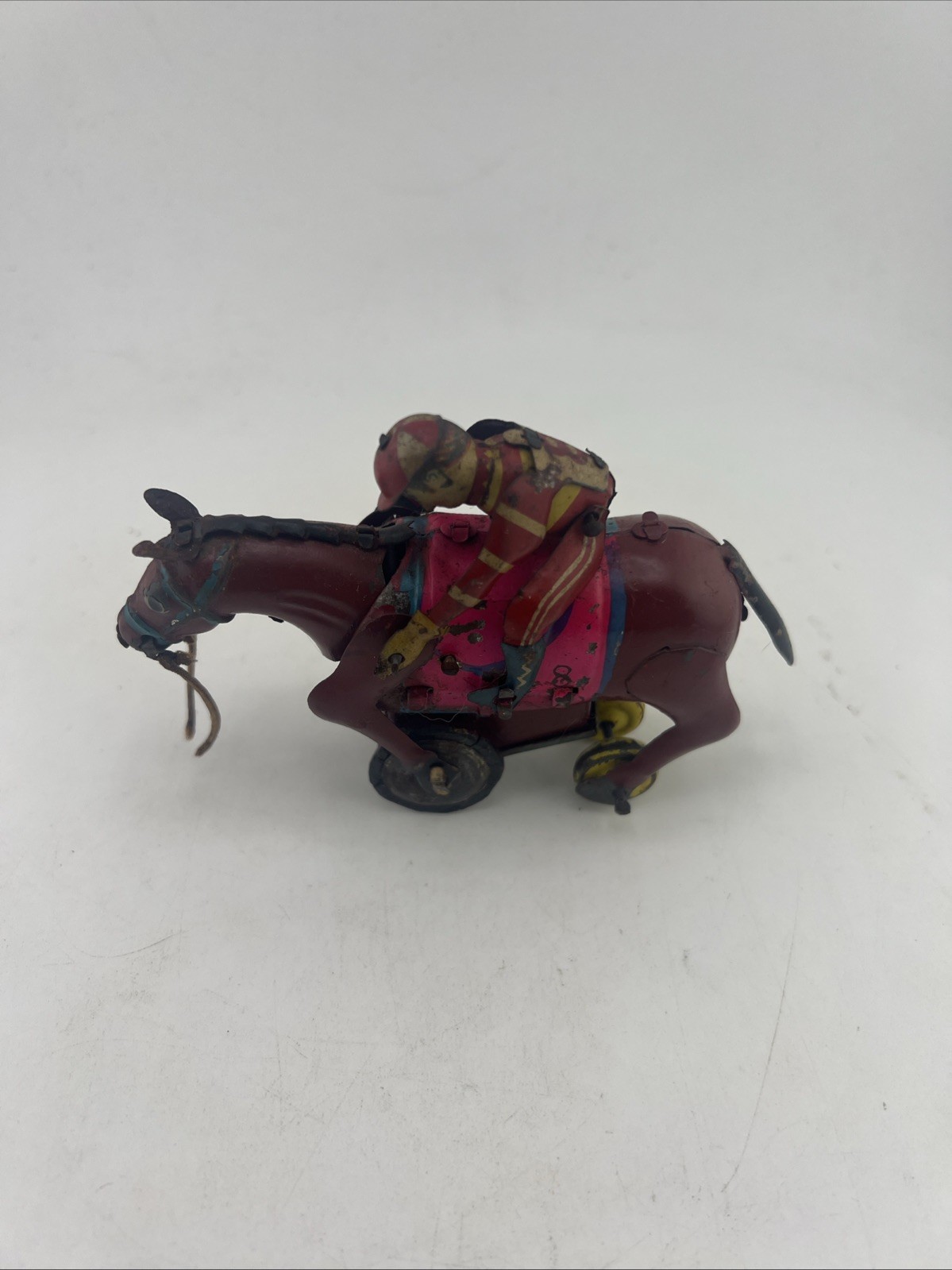 Vintage #8 Race Derby Horse Rider Jockey Tin Toy Japan Rare