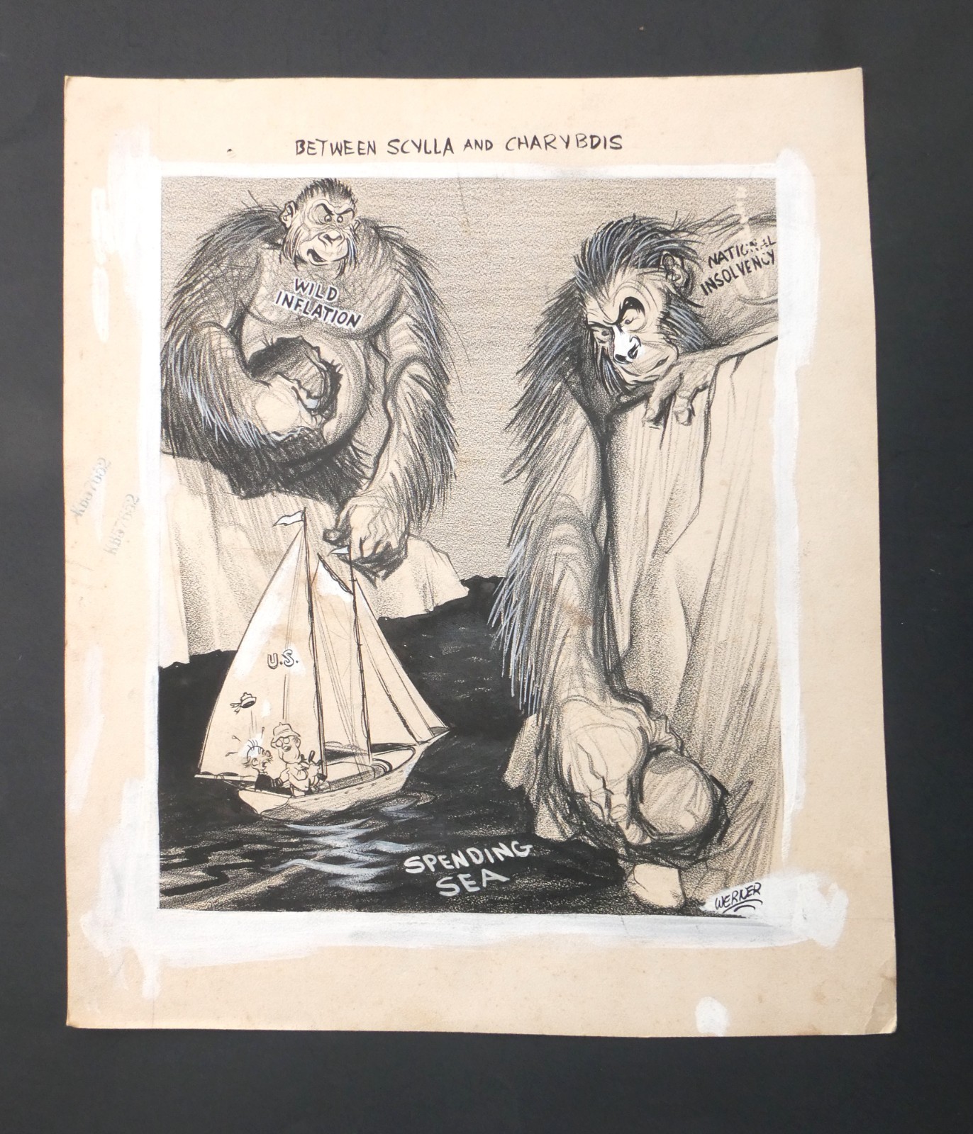 Original VTG Charles Werner Political Cartoon Sketch 1939 Pulitzer Prize Winner Original VTG Charles Werner Political Cartoon Sketch 1939 Pulitzer Prize Winner