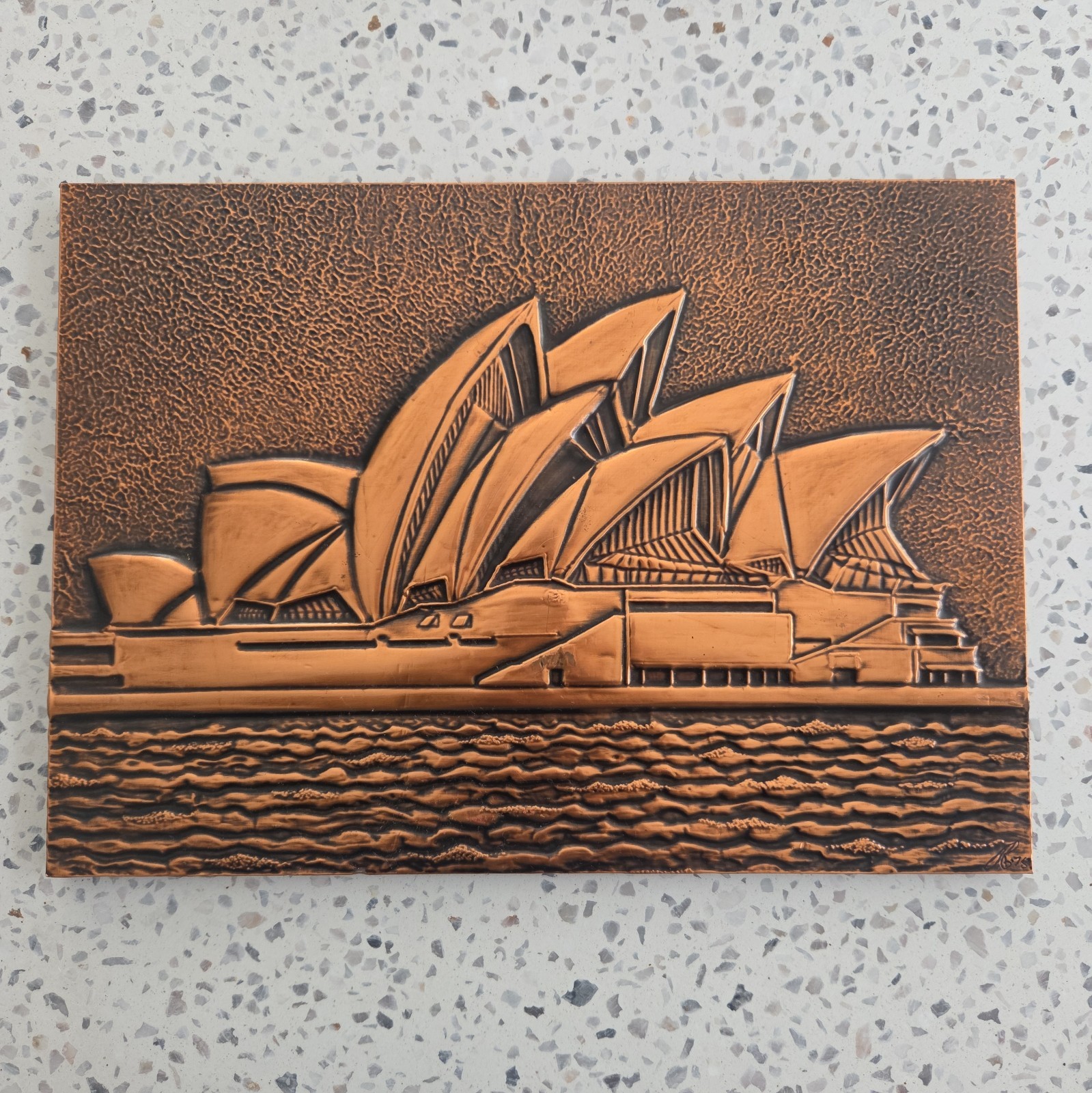 VINTAGE 1975 Mid Century COPPER EMBOSSED WALL ART Sydney Opera House 35.5x25.5cm VINTAGE 1975 Mid Century COPPER EMBOSSED WALL ART Sydney Opera House 35.5x25.5cm