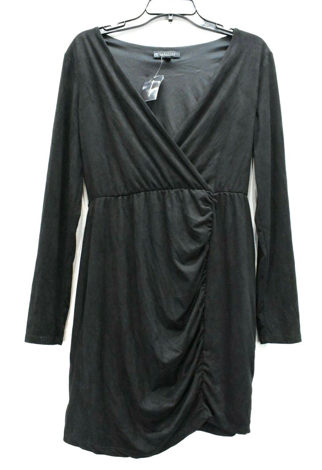 Abbeline Womens Black Surplice Neck Long Sleeve Faux Wrap A Line Dress L