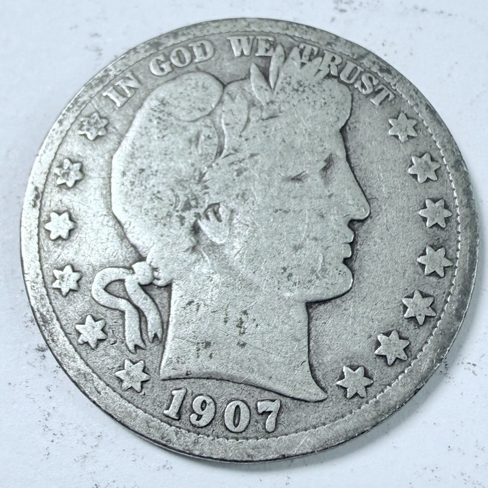 1907-D Barber Silver Half Dollar, Actual 90% Silver Coin Shown #11801