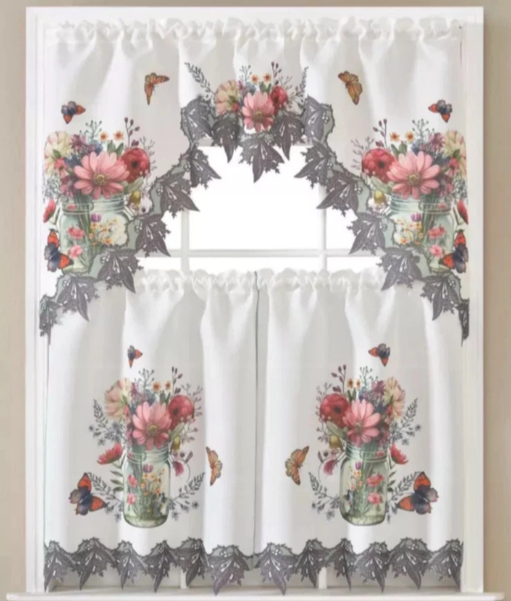 3PC KITCHEN TIER VALANCE SET SHORT PANEL WINDOW CURTAIN PRINTED 60\'X 36\'