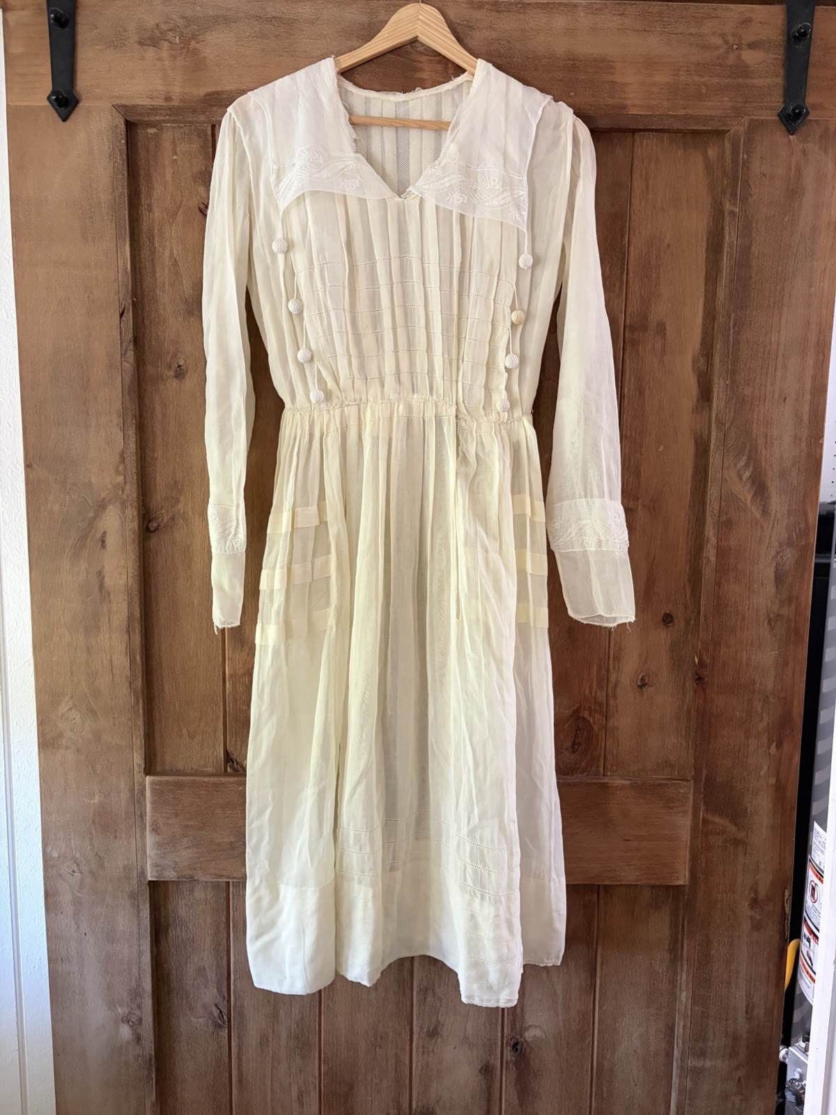 Antique 1910 1920s  Gown Dress White Cotton Edwardian Embroidered AS IS