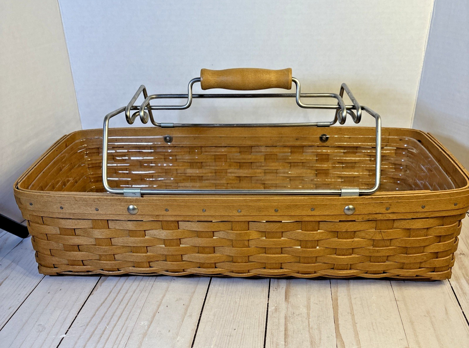 Longaberger 2003 Hostess Household Caddy Basket Metal Drop Handles GARDEN Longaberger 2003 Hostess Household Caddy Basket Metal Drop Handles GARDEN