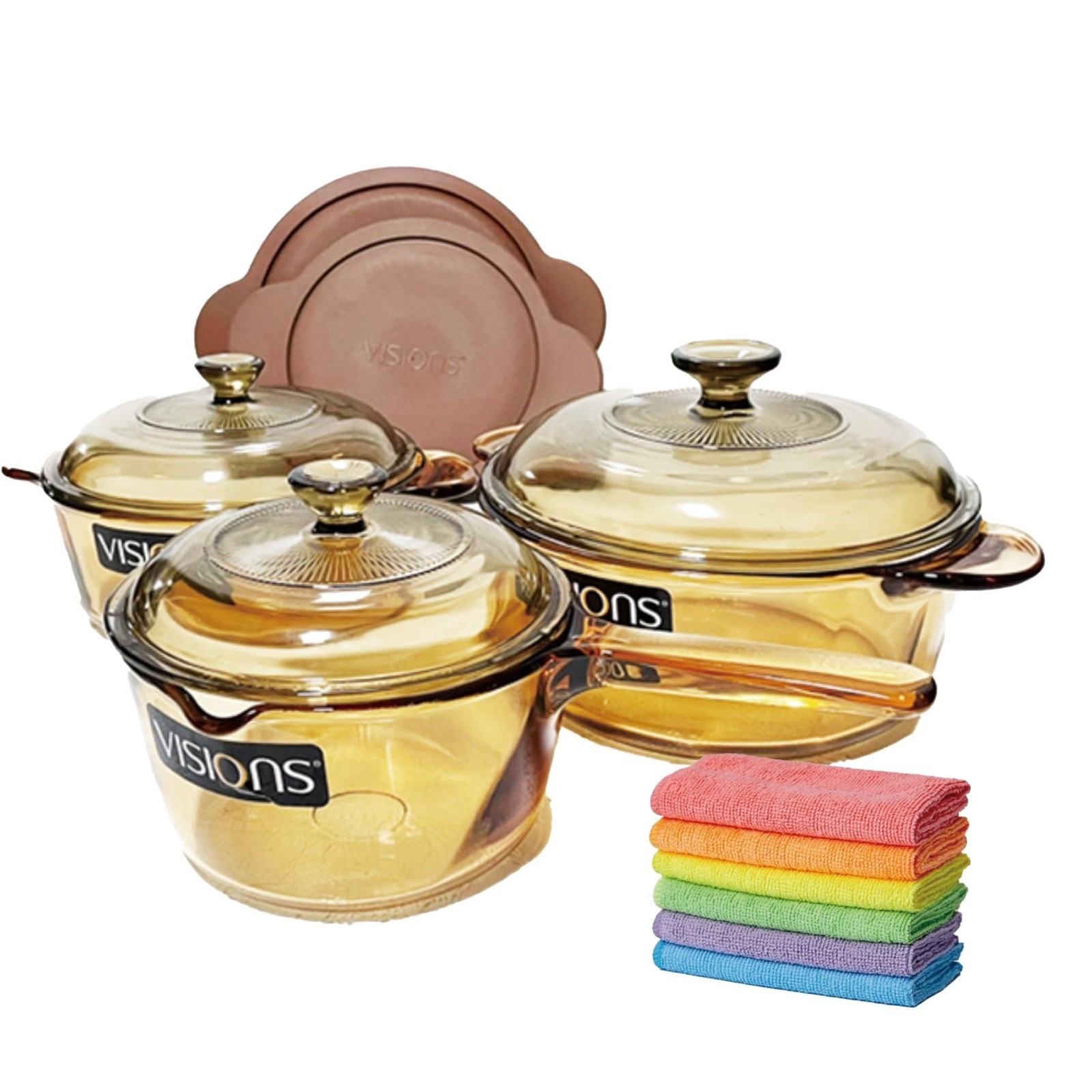 Visions VS-338 6-Piece Glass Cookware Set with Lids