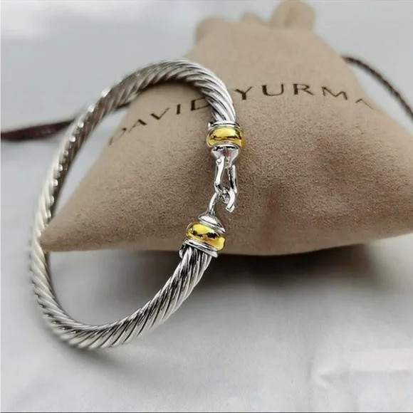 David Yurman Sterling Silver 18K Gold Cable Hook Bracelet