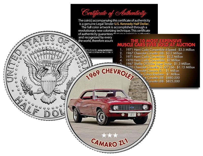1969 CHEVROLET CAMARO ZL1 Auction Muscle Car Colorized JFK Half Dollar US Coin 1969 CHEVROLET CAMARO ZL1 Auction Muscle Car Colorized JFK Half Dollar US Coin