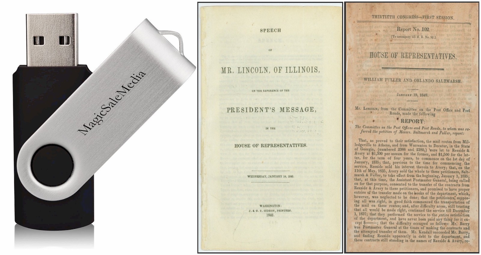 141 Abraham Lincoln Historical Notices & Newspapers Clippings (1830-1858) on USB