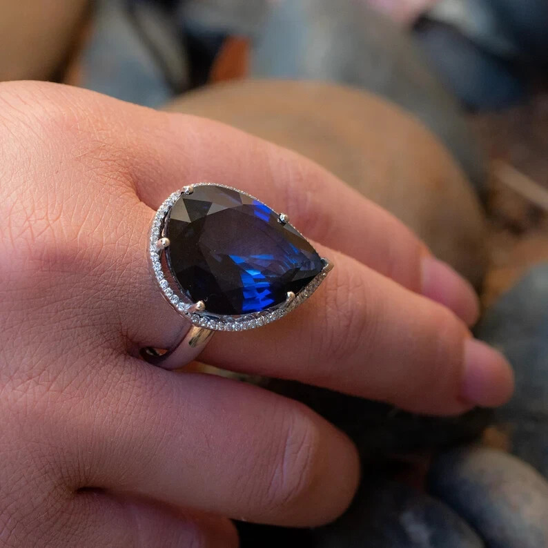 11.40 Ct Natural Sapphire Diamond Engagement Ring 14K Solid White Gold Size 6 11.40 Ct Natural Sapphire Diamond Engagement Ring 14K Solid White Gold Size 6