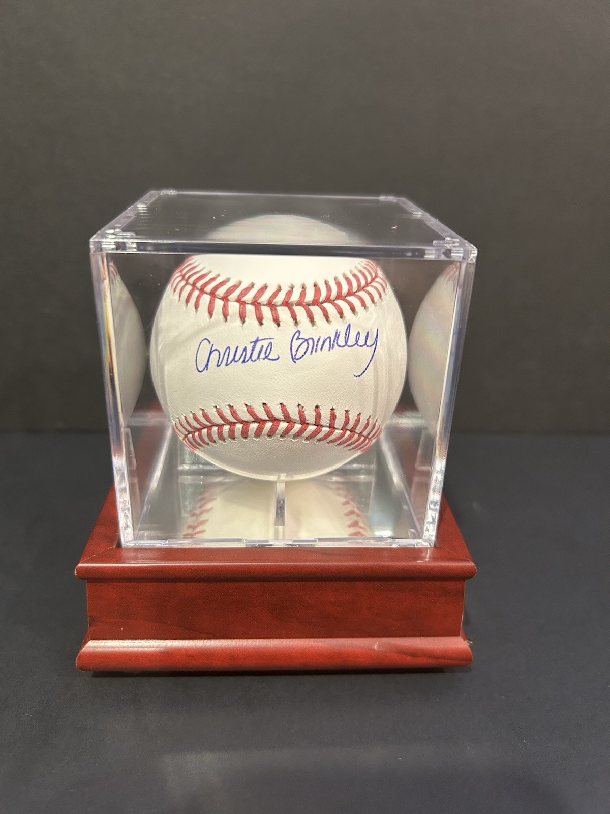 Christie Brinkley Signed MLB Baseball AUTO Beckett Witnessed & Wood Display