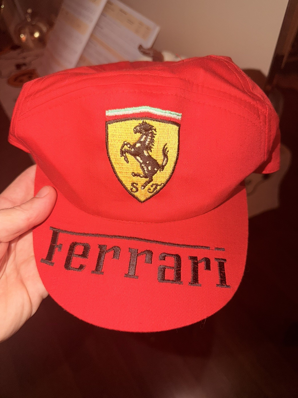Vintage Rare Ferrari Hat 5 Panel Cap Painter Style Red Logo Embroidered Vintage Rare Ferrari Hat 5 Panel Cap Painter Style Red Logo Embroidered