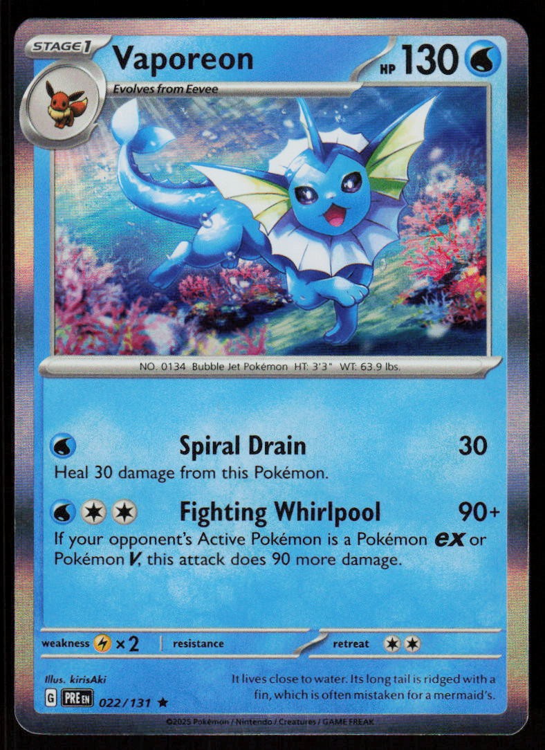 Vaporeon 022/131 Holo Rare Prismatic Evolutions Pokemon Near Mint
