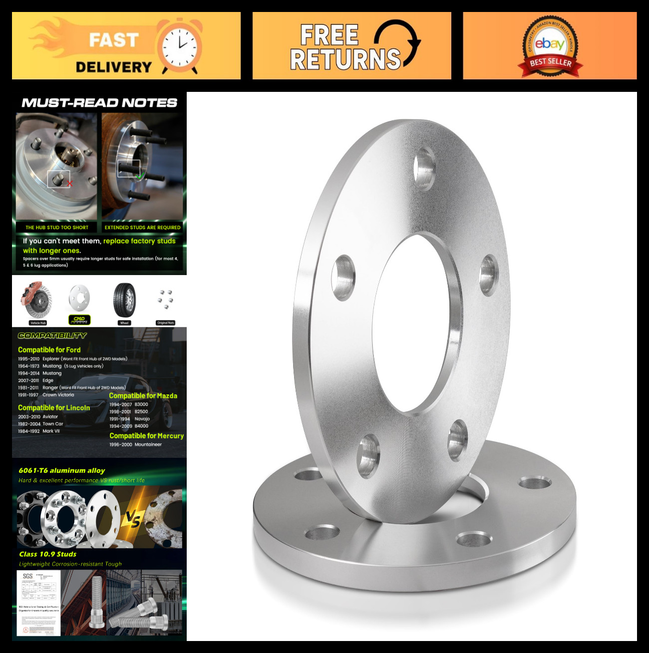 10mm Wheel Spacers 5x114.3 Hubcentric 70.3mm | 6061-T6 Anodized Finish (2PCS)
