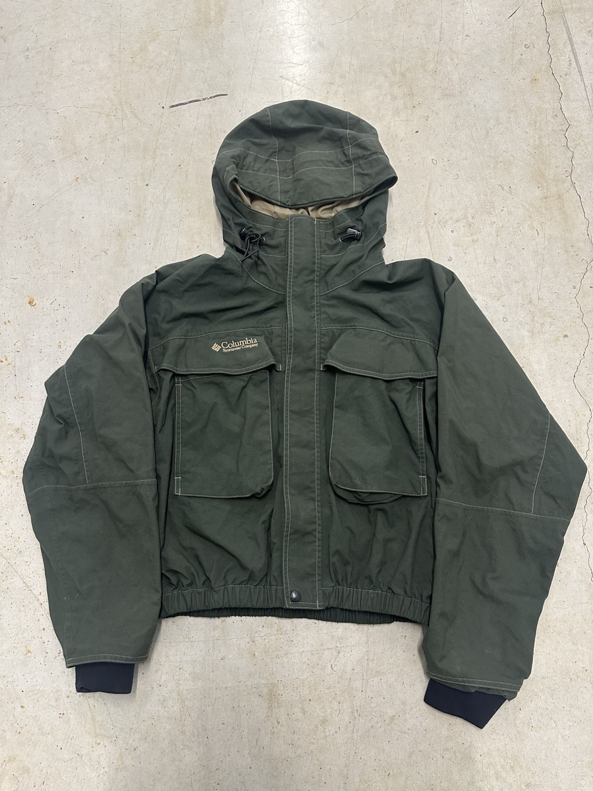 Vtg Columbia Jacket Men’s Medium Fishing Lined Hooded 4 Pockets 90s Gorp Core