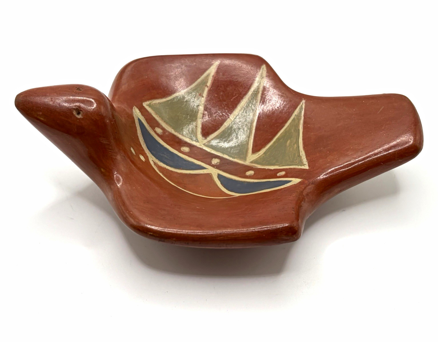 Vintage Fred Harvey Santa Clara Pueblo Pottery Polychrome Bird Effigy Bowl 5.5