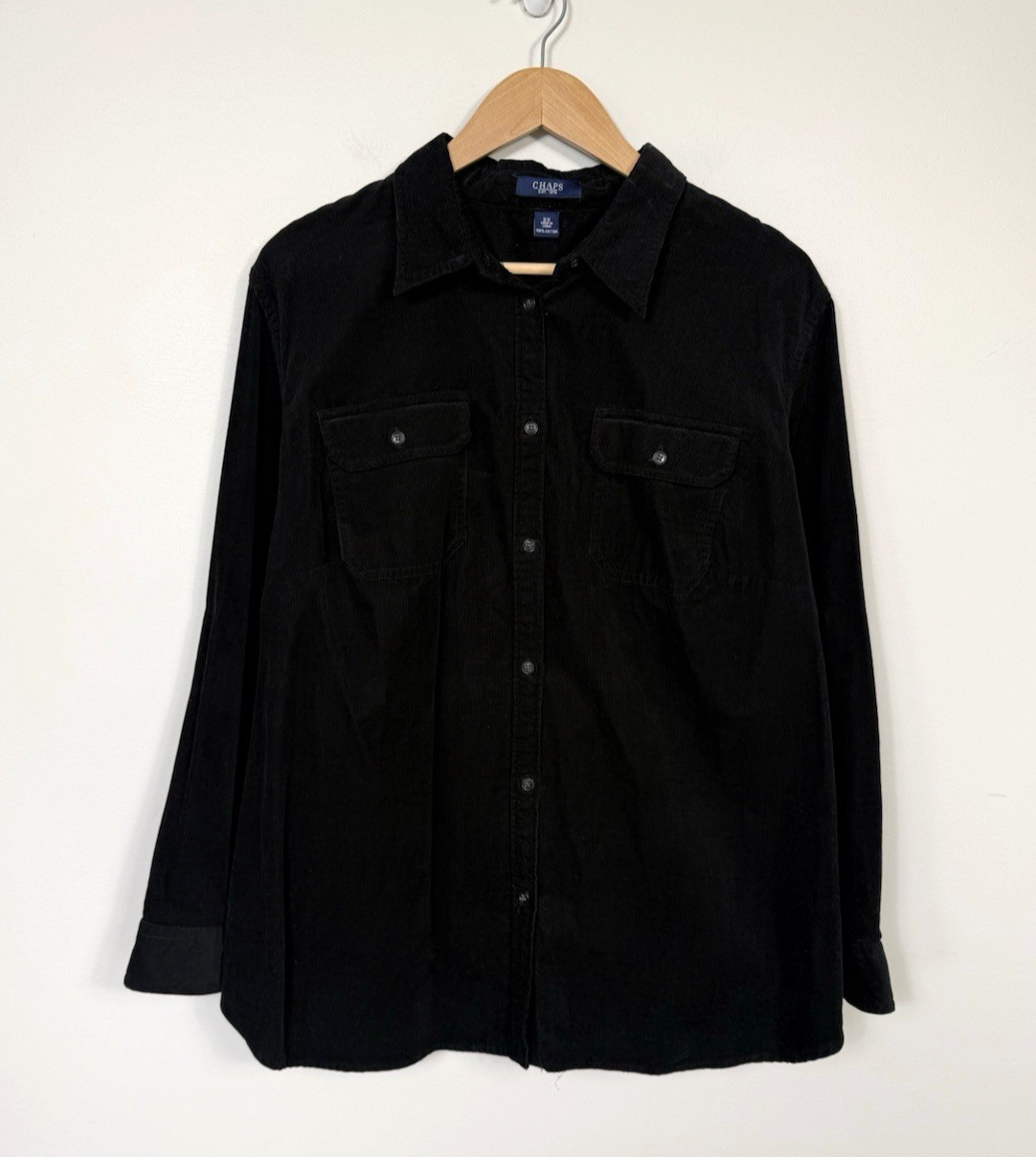 Chaps Womens Long Sleeve Corduroy Button Up Shirt Collared Black 2X Classic