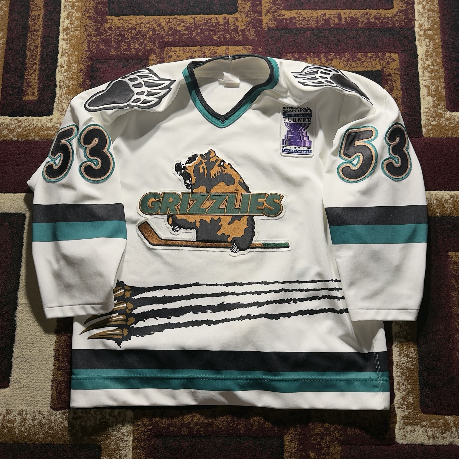 Vintage 90s Authentic Utah Grizzlies Jersey IHL White Bauer Mens 48 #53 Slapper