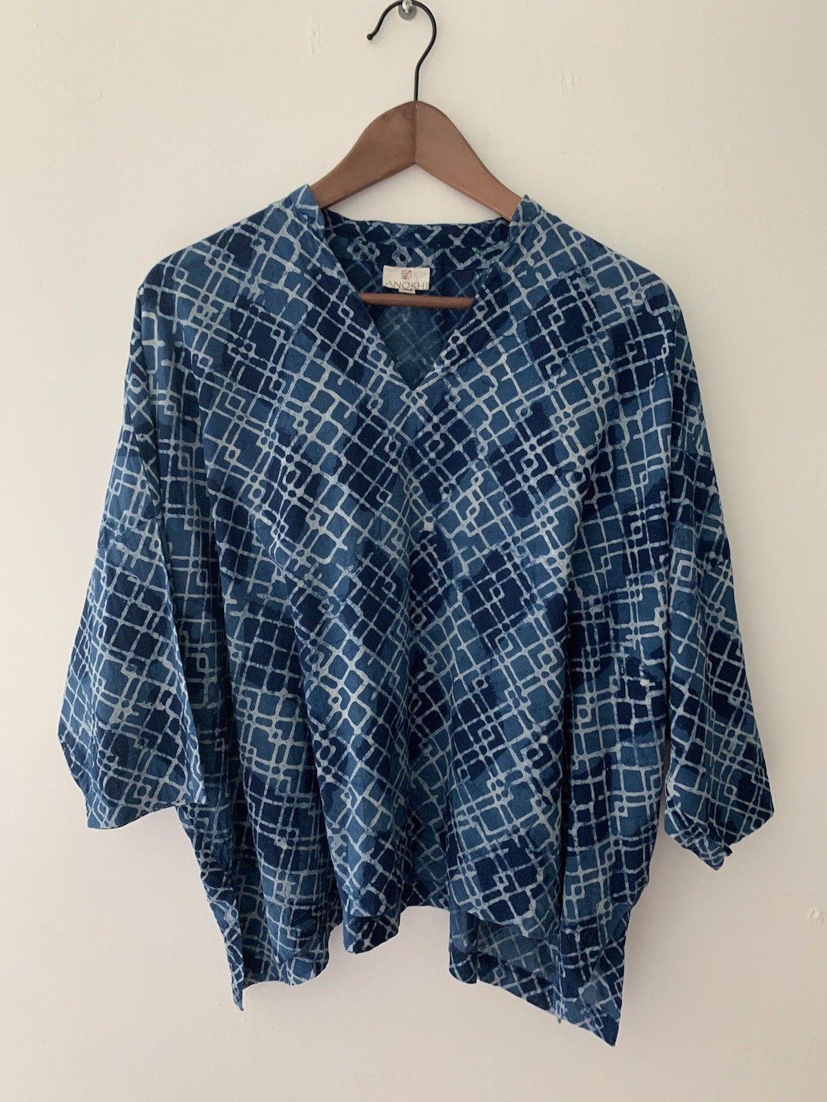 Anokhi Vneck Top Tunic Free Size Block Print Relaxed Prism Indigo Collection