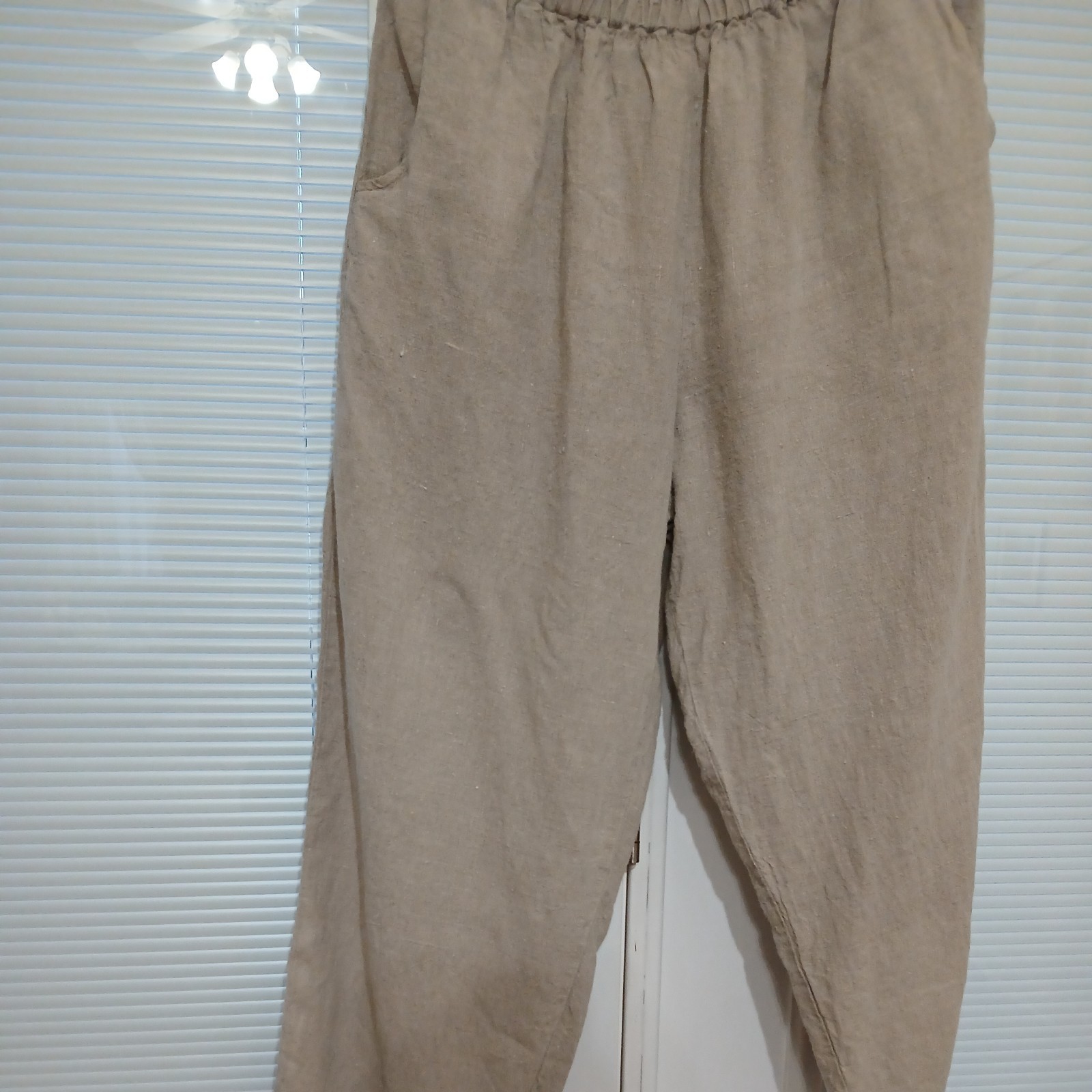 FLAX by Jeanne Engelhart Women\'s Pants Size L Tan Beige 100% Linen Pull On FLAX by Jeanne Engelhart Women\'s Pants Size L Tan Beige 100% Linen Pull On