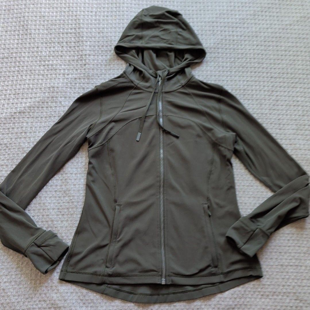 Lululemon Extra Mile Jacket Women 12 Green Hooded Zip Track Running Thumbholes