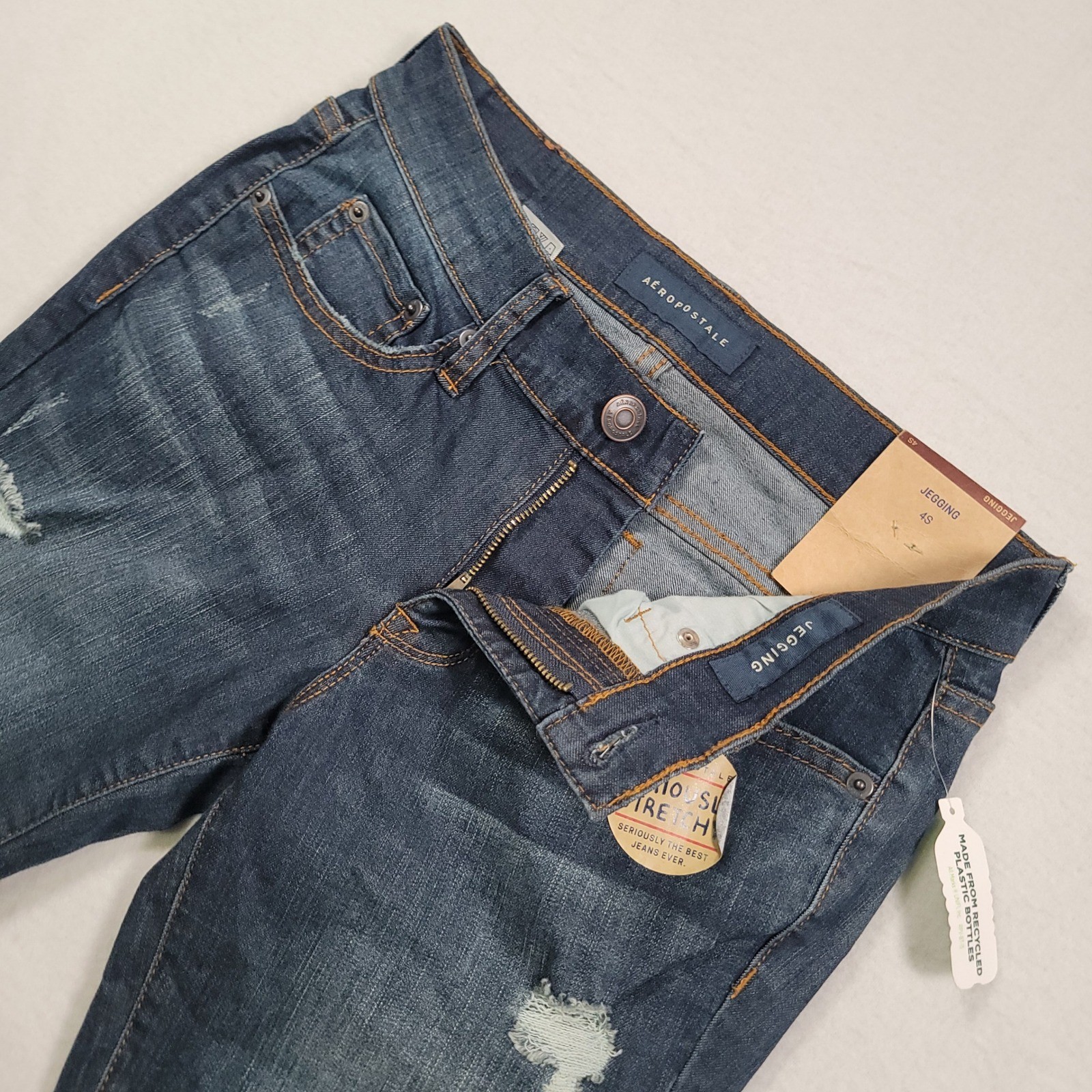 Aeropostale Seriously Stretchy Jegging Women 4S Blue Distressed Low Rise NWT