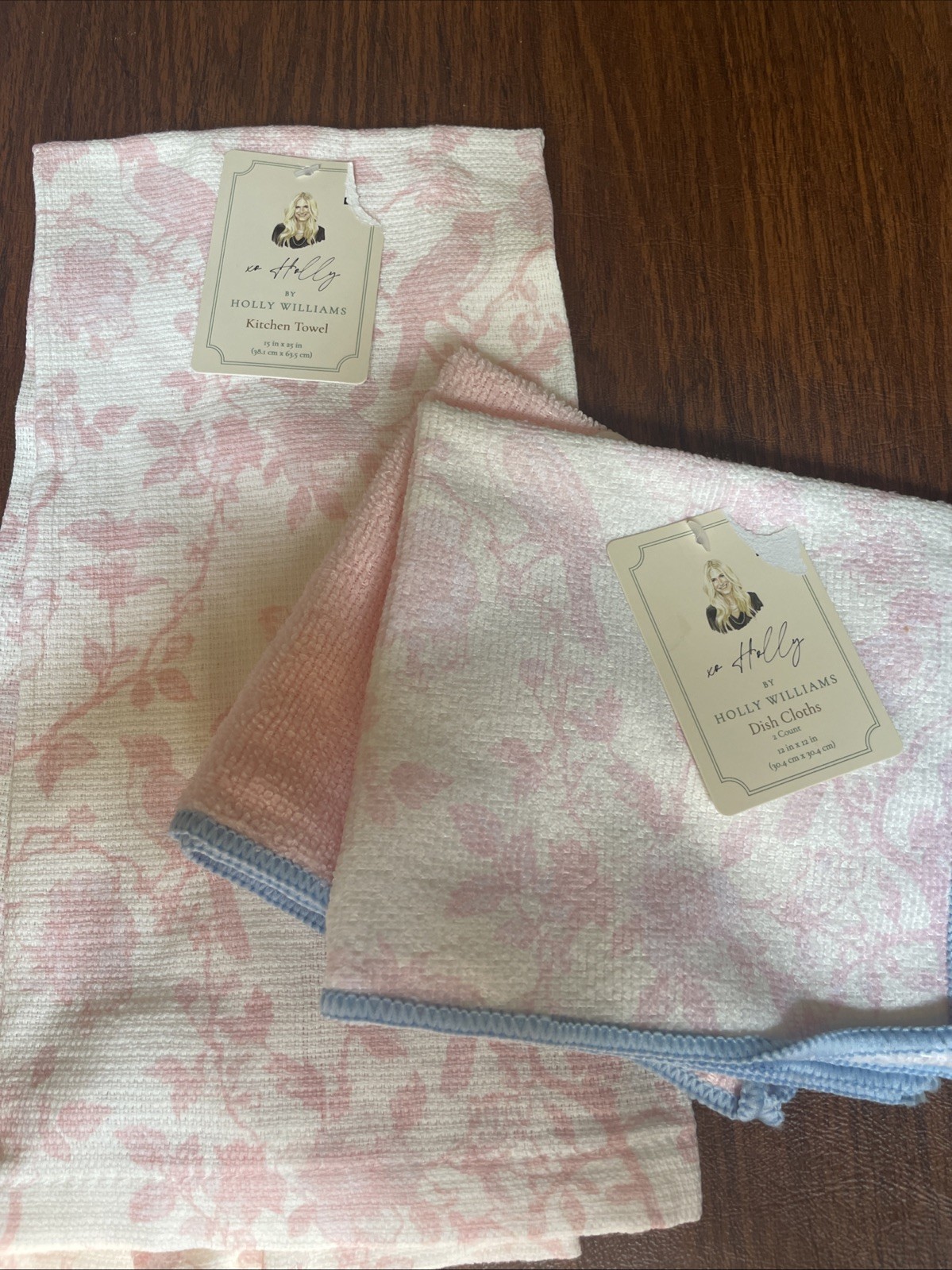 NWT~ Holly Williams~ One Kitchen Towel & And Two Count Dish Cloths~ Birds~Pink