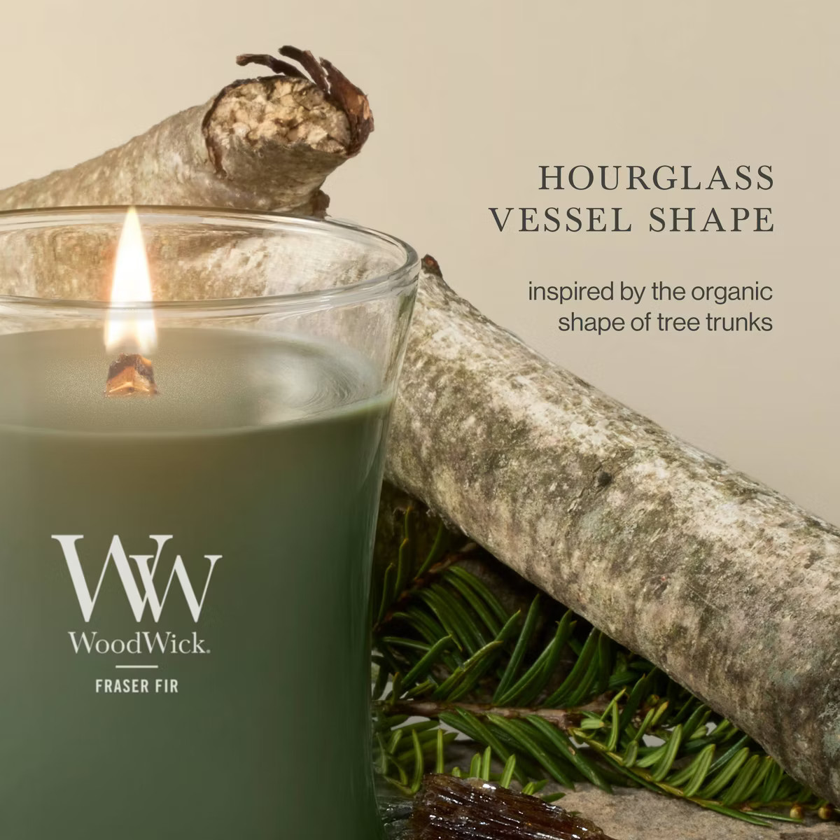 WoodWick Medium Hourglass Fraser Fir Jar Candle 9.7oz Crackling Wood Wick Brand