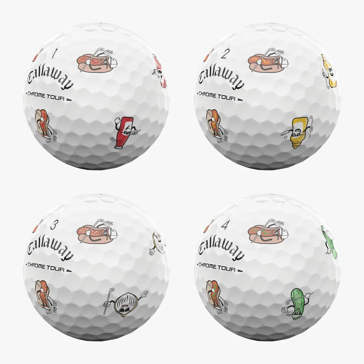 4 Callaway Chrome Tour Hot Dog Golf Balls - Brand New - Limited Edition