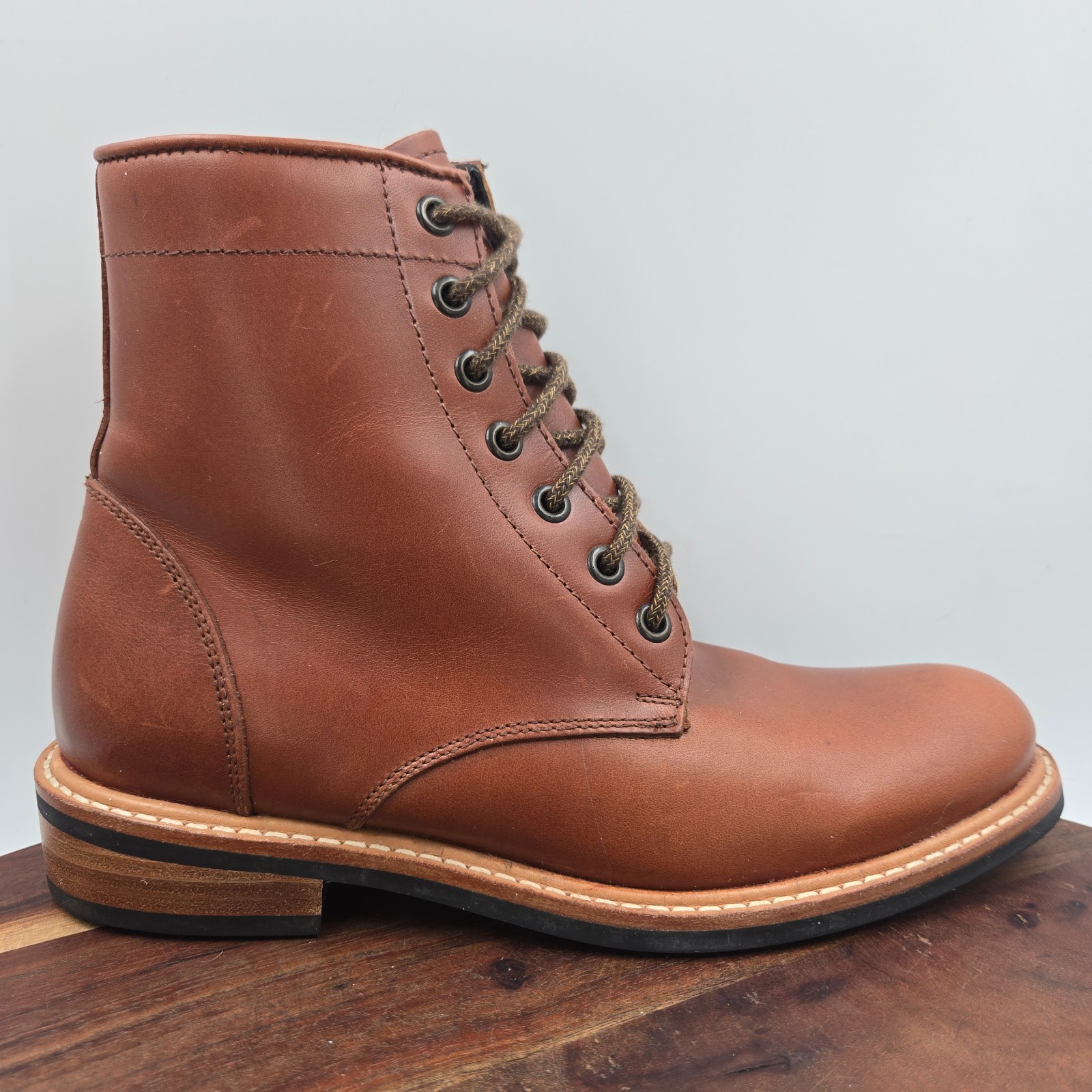 Nisolo Andres Boots Mens 7 Tobacco Brown Leather Lace Up Combat Danite Plain Toe