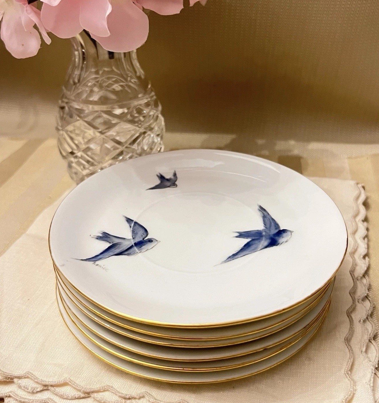 Antique Rosenthal Donatello Set Of 6 Blue Bird Dessert Plates Hand Painted 5.5” Antique Rosenthal Donatello Set Of 6 Blue Bird Dessert Plates Hand Painted 5.5”