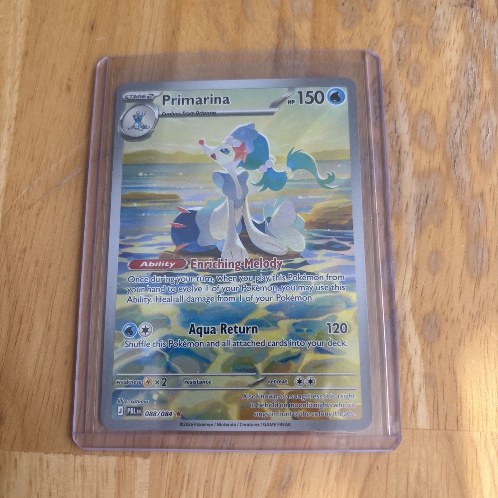 Primarina 088/084 PBL en Holo Full Art 150HP Water Pokemon TCG Card Primarina 088/084 PBL en Holo Full Art 150HP Water Pokemon TCG Card