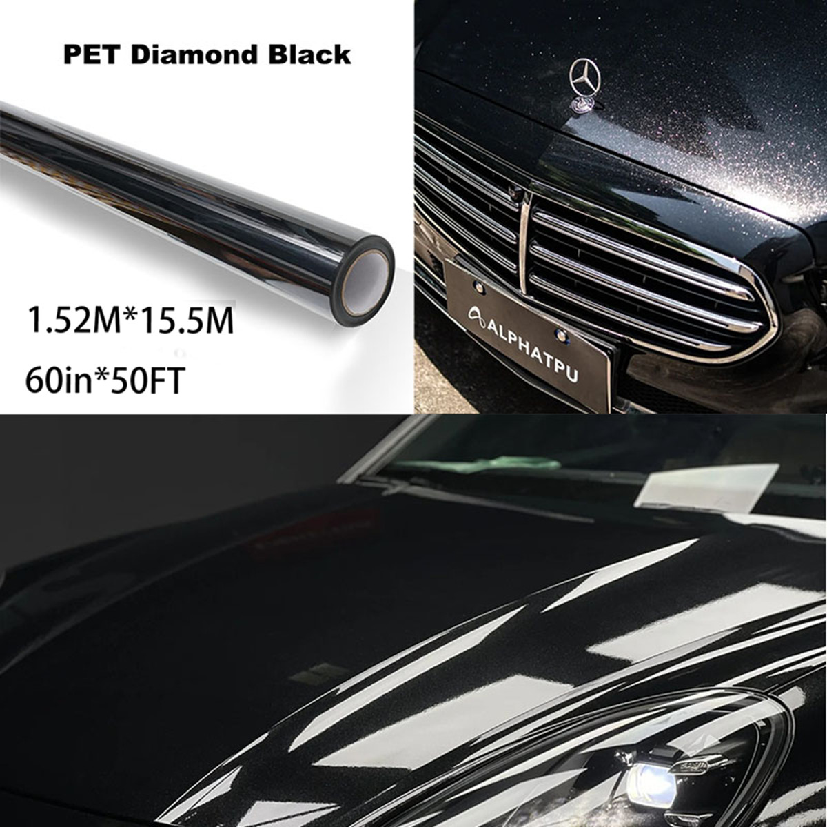 5FTx50FT PET Gloss Diamond Black Sparkle Vinyl Wrap US Stock Car Wrap