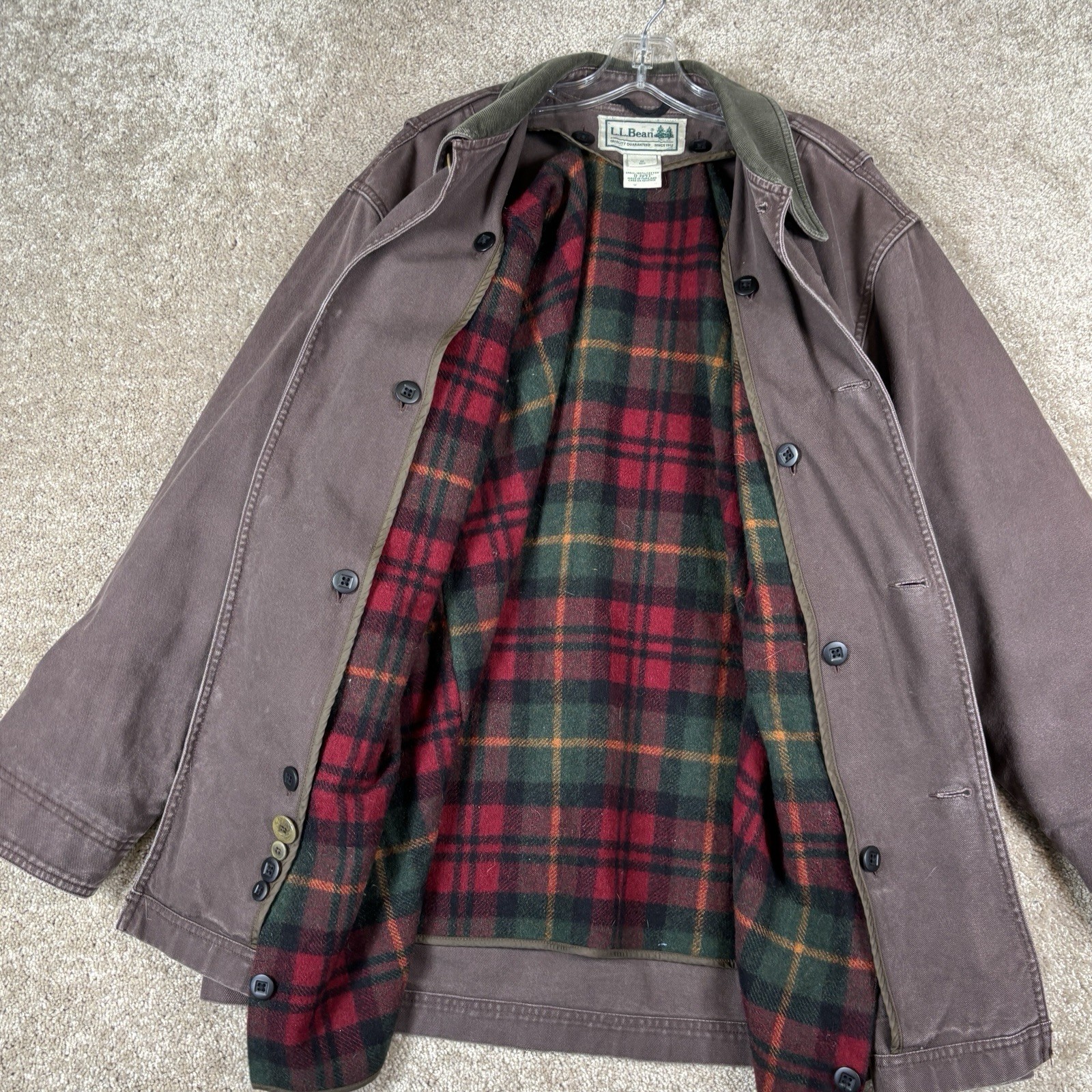 Vintage LL BEAN Chore Barn Coat Jacket Mens  M Brown Wool Flannel Lined