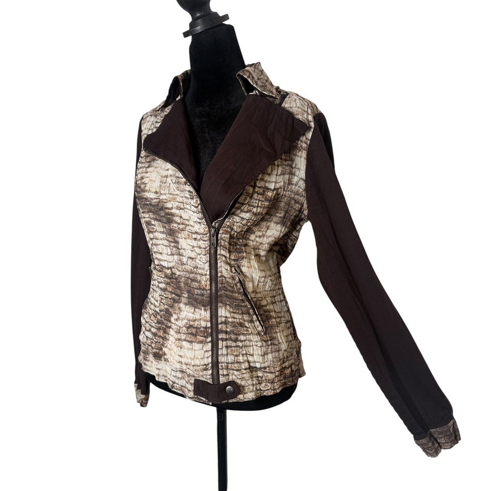 Alberto Makali Moto Biker Jacket Size S Brown Brick Zip Crinkled Statement Alberto Makali Moto Biker Jacket Size S Brown Brick Zip Crinkled Statement